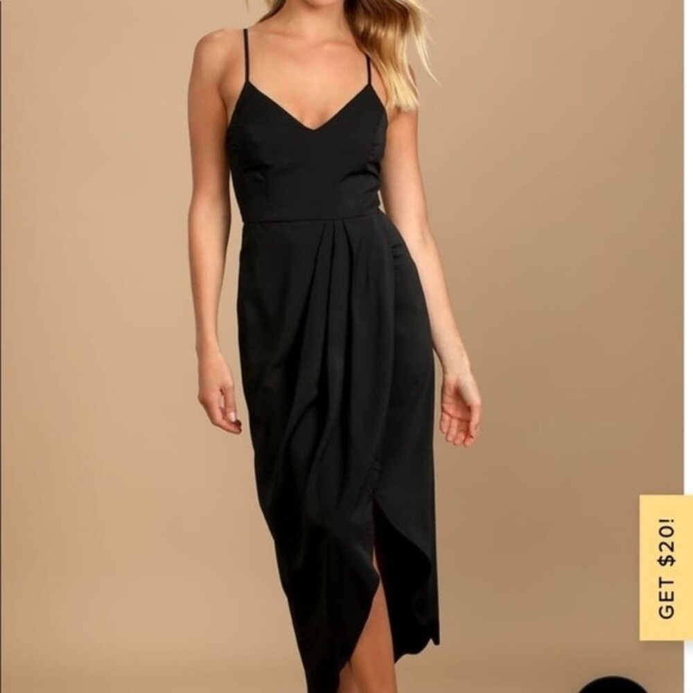 NWT Lulu's  Reinette Black Midi Dress Spaghetti Strap Cocktail Size XS Women